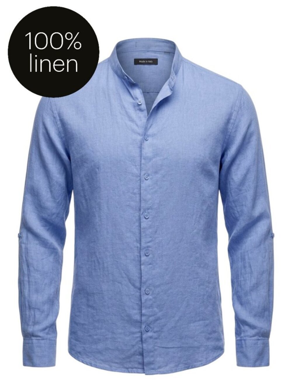 MADE IN ITALY Blue 100% Linen Button Front Roll Tab Shirt xl